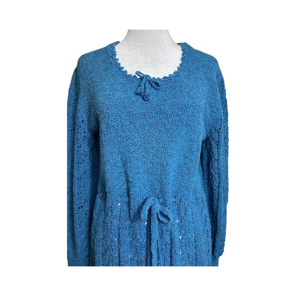 Vintage Blue Crochet Knit Dress with Tie Waist – Size 14 - Picture 4 of 11